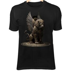 Sacred Lion Ii T-Shirt Gothic Armor Wings Glowing Eyes Divine Guardian Art